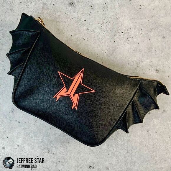 JEFFREE STAR BAT PURSE ZIPPER MAKEUP COSMETIC BAG IN BLACK VEGAN LEATHER BATWING - Picture 3 of 16